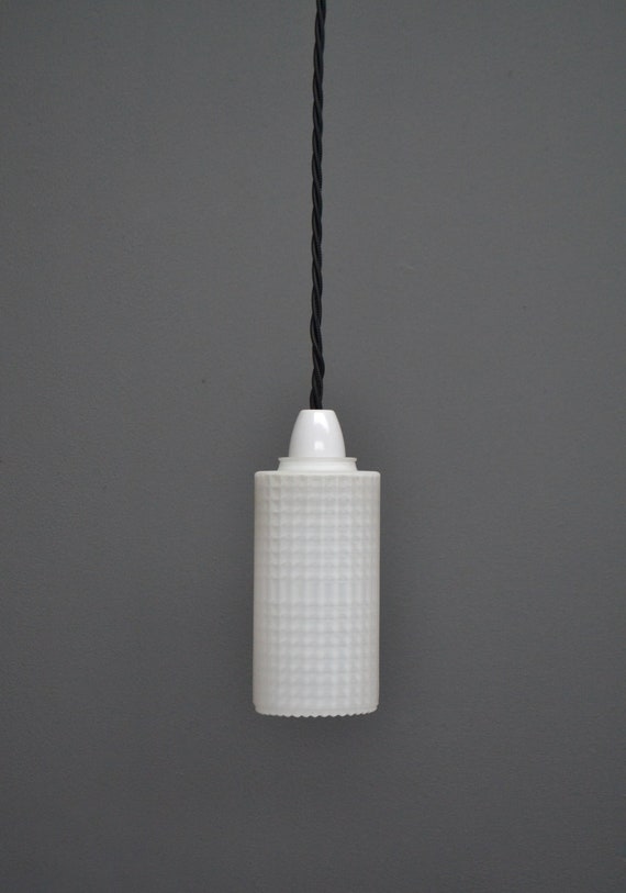 Vintage Mid Century Retro Small White Milk Glass Hanging Pendant Ceiling Light Shade