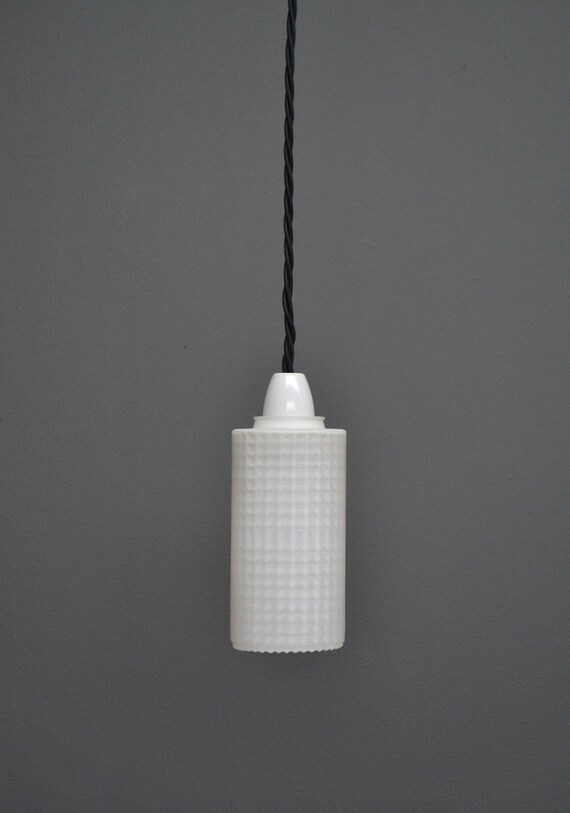 Vintage Mid Century Retro Small White Milk Glass Hanging Pendant Ceiling Light Shade