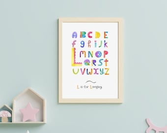 Alphabet Personalised Name DIGITAL FILE Print - Nursery - Print Poster - Children's Prints - Wall Art - Watercolor art