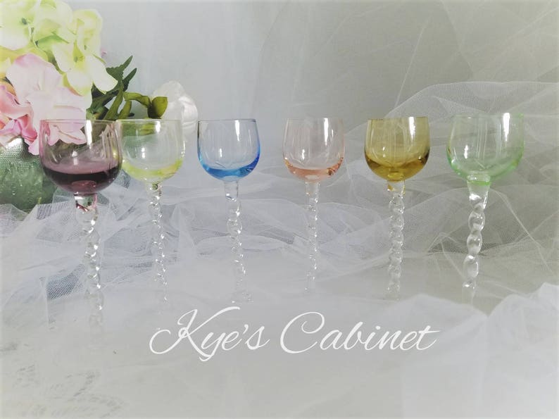 Vintage Twisted Stem Wine Glasses Etched With Initial Image 0