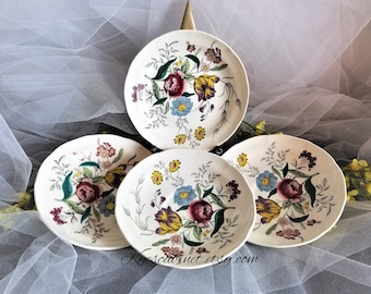 Copeland Spode Saucer Set of Four Made in Gainsborough Great Britain, English Floral Transferware Saucer Plate