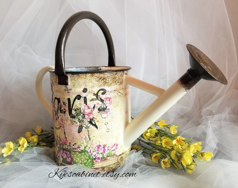 Decoupage Watering Can paris Flowers Basket Hand Etsy
