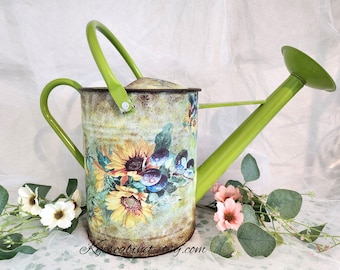 Large Watering Can Decoupage "Sunflowers and Grapes", 1.5 Gallons Metal Watering Can With Removable Spout, Hand Painted, Unique Gift