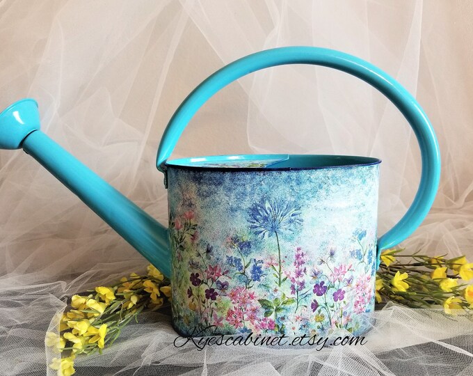 Decoupage Watering Can pastel Wild Flowers Metal Etsy