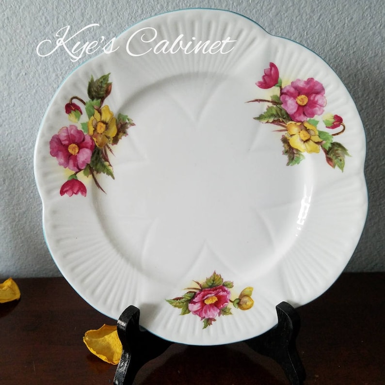Elegant Shelley Fine Bone China Begonia Salad Plate Free Shipping Dainty Shape Blue Set of Four Plate