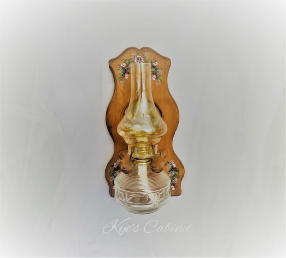 Mirrored Wall Oil Lamp Holder, Vintage Wood Oil Lamp Holder