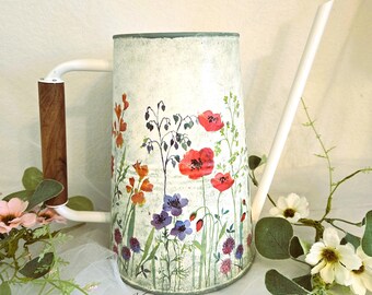 Wildflowers Decoupage Watering Can With a Narrow Spout, 1 Gallon, Han Painted, Personalization