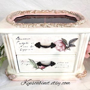 Hand Painted Rose Decoupage Jewelry Box: Shabby Chic Wooden Box, , UpCycled