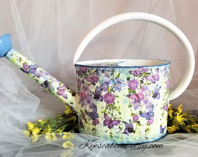 Decoupage Watering Can purple Butterflies and Vines Etsy