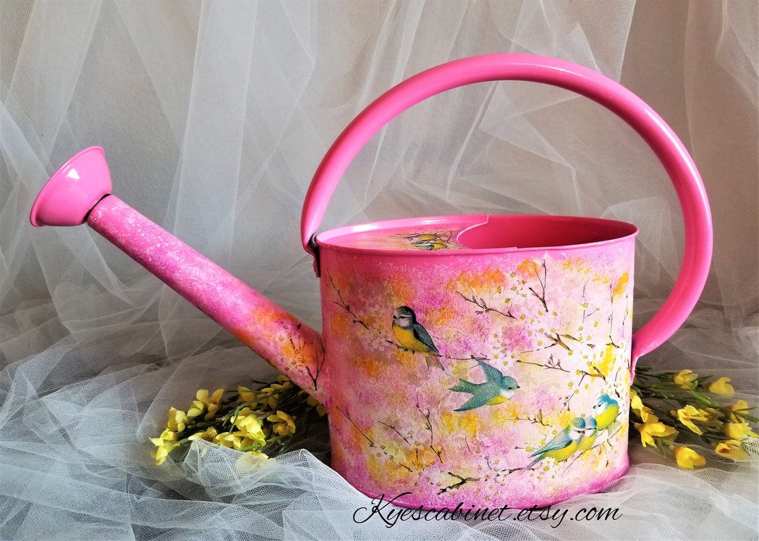 Decoupage Watering Can blue Birds in Cherry Etsy