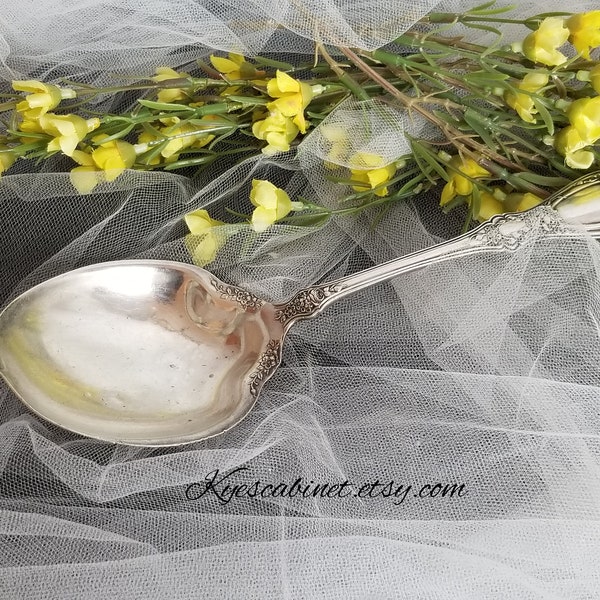 1947 Rogers Bros Silver Plate Serving Spoon in Sharon Rose Pattern, Antique 1847 Rogers Bros XS Triple 1910, Silver Plate Flatware