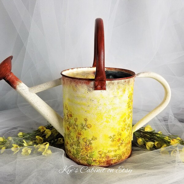 Decoupage Watering Can "Yellow Wildflowers", Metal Watering Can With Removable Spout, Hand Painted Watering Can, Gift for Garden Lover