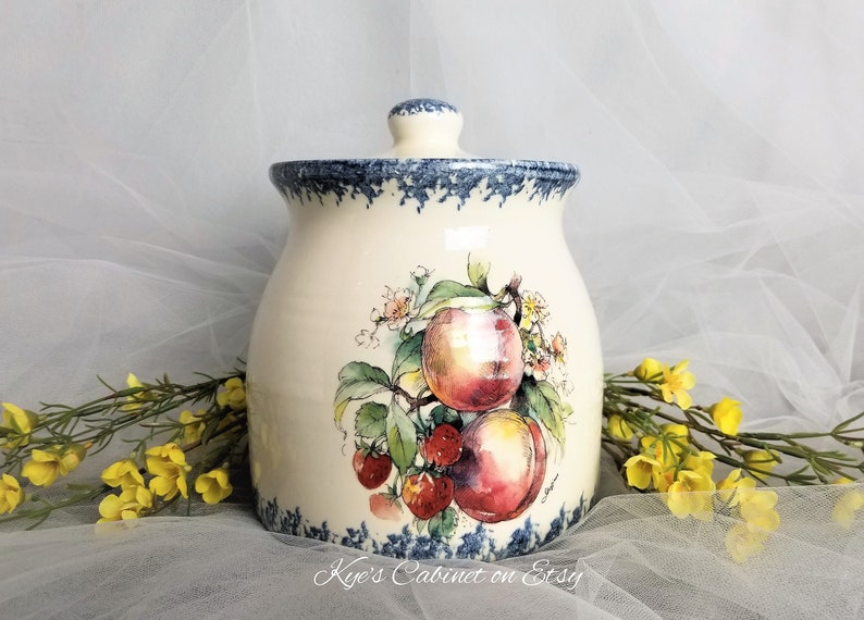 Hand Painted Cookie Jar With Rubber Sealer Lid Fruit Design Etsy