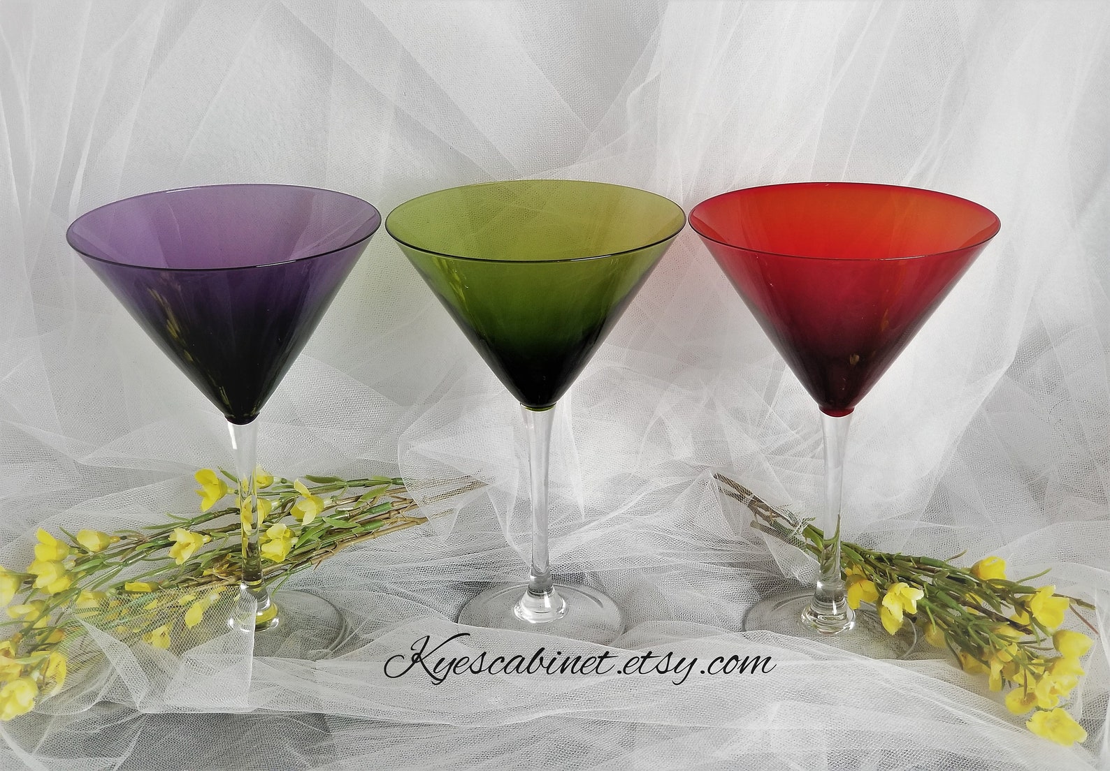 Jewel Tone Martini Glasses Set of 3 Multicolor Stemmed Etsy
