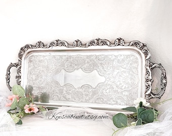 Vintage Wallace "Royal English" Silver-Plated Footed Tray: 24" Ornate Rococo Scroll Centerpiece Platter