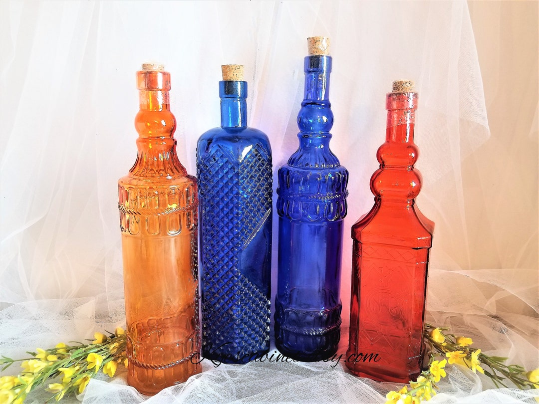 Vintage Large Colored Glass Bottles 12 Inch Decorative Etsy