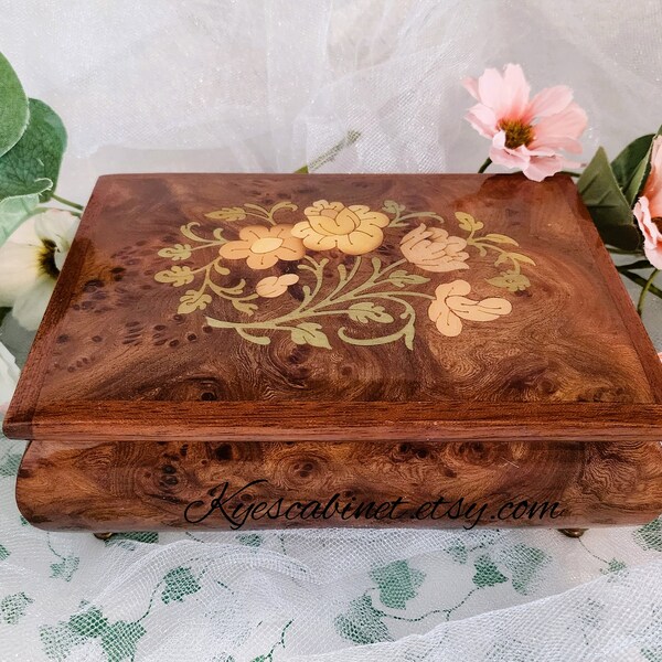 Italian Inlaid Musical Jewelry Box Made in Sorrento Italy 1980s, Love Story Music Playing, Birthday Gift