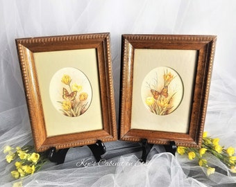 Pair of Framed Butterfly Prints by Kay Lamb Shannon, Two Framed Tulips Art Print, Vintage Wall Art