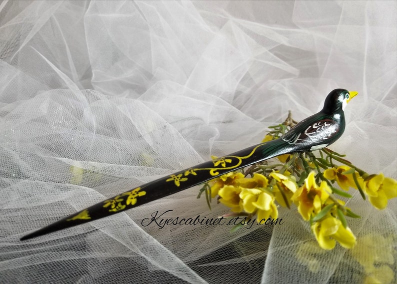 Vintage Hand Carved Wooden Bird Letter Opener Hand Painted Etsy