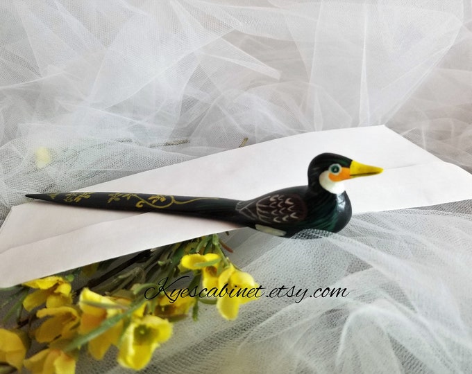 Vintage Hand Carved Wooden Bird Letter Opener Hand Painted Etsy