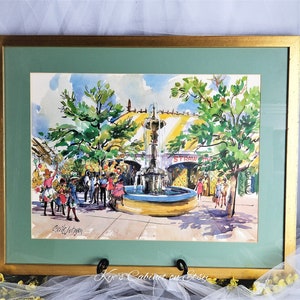 Cecile Ryden Johnson Watercolor Print: Kingston Straw Market, Gold Frame