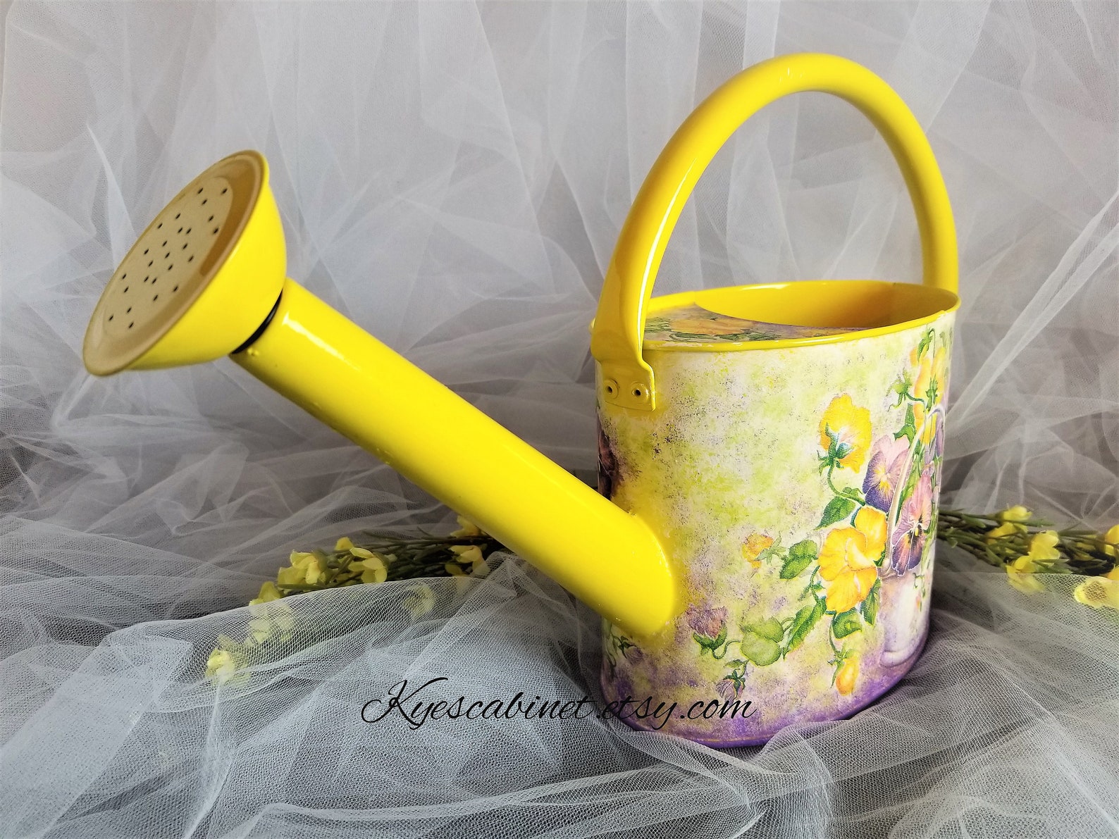 Decoupage Watering Can pansy Flowers Basket Metal Etsy