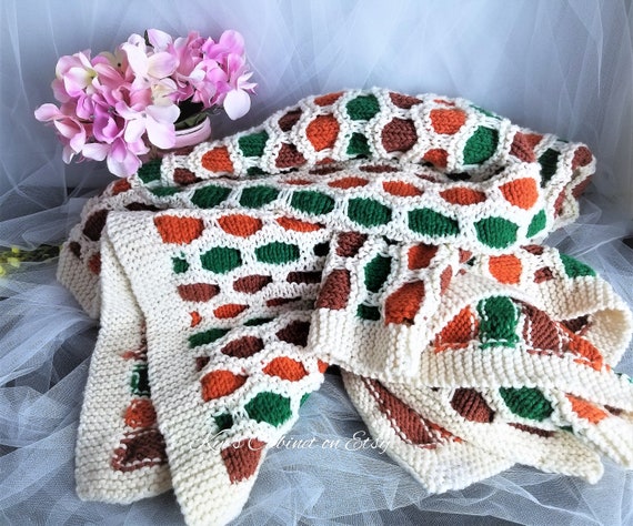 Vintage Hand Knit Blanket 50 X 50 Knitted Honeycomb Afghan Lap Warmer Throw Handmade Baby Blanket Etsy