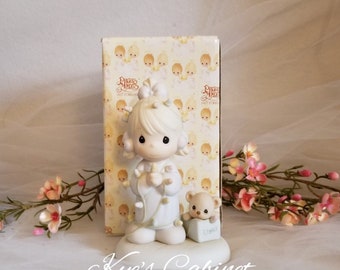 The Enesco Precious Moments Porcelain Figurines "May Your Christmas Be Delightful" With Box 1997 Samuel J. Butcher, Collectible Figurines
