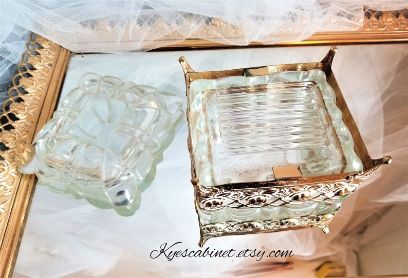 4 Pieces Gold Tone Filigree Vanity Tray Set Footed Mirror Etsy