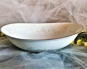 Noritake Temptation Oval Vegetable Bowl, Pink Floral Serving Bowl 2752, Made in Japan, Platinum Trimmed,  Discontinued
