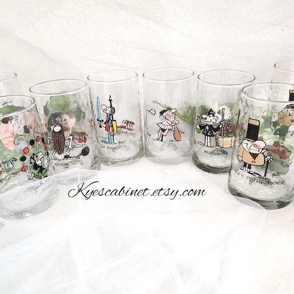 Arby's 1980s Wizard of ID Collector Series Glasses -  Graphic Cartoon Comic, Individually Selling