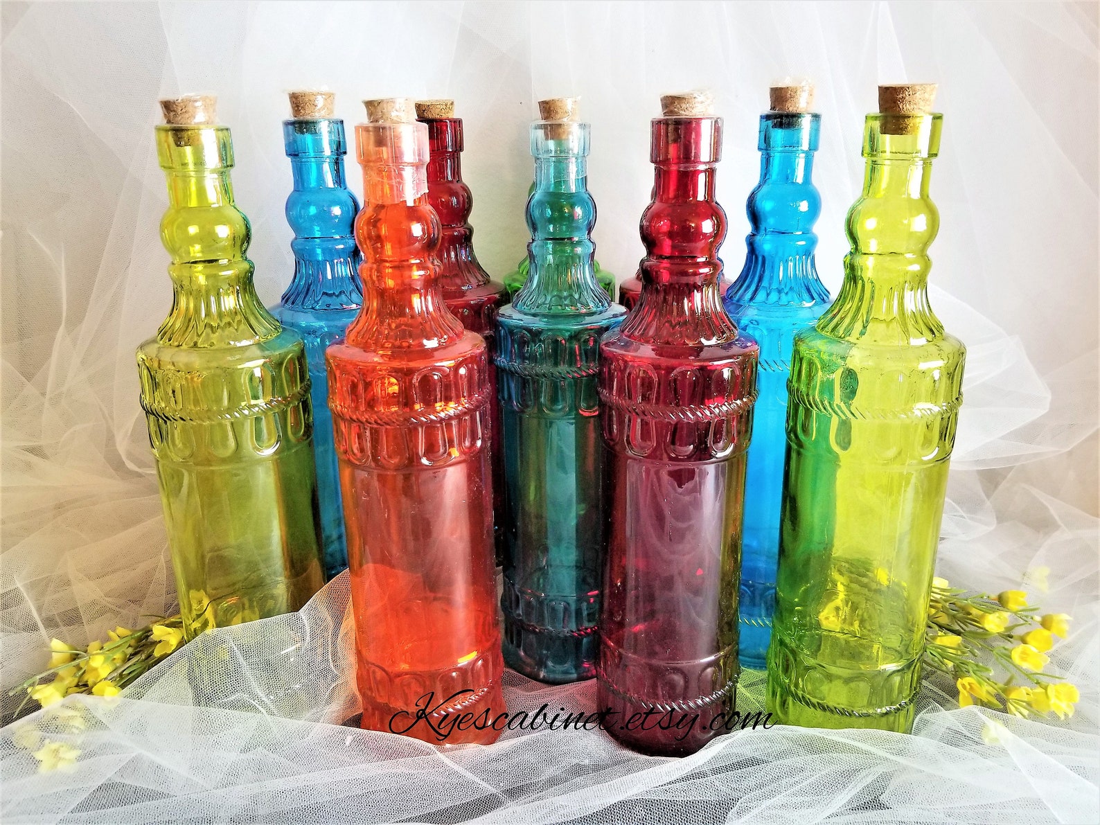 Vintage Large Colored Glass Bottles 12 Inch Decorative Etsy