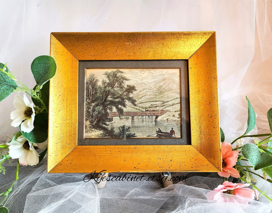 Antique Wood Engraving Hand Colored Framed Art Print, MT. Ascutney