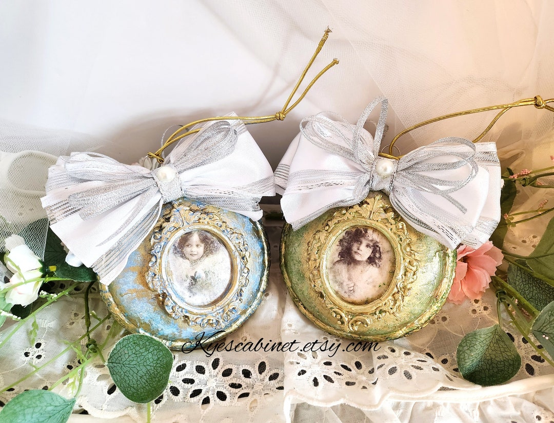 Unique Handcrafted Christmas Ornament Set of 2, Victorian Girl Portrait