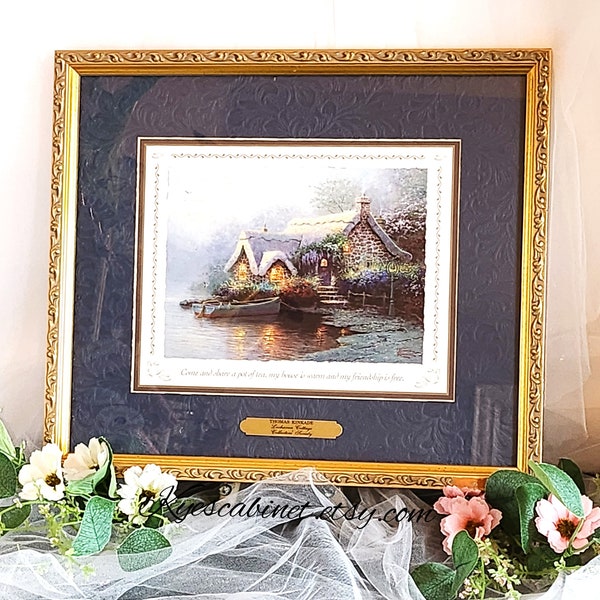 Thomas Kinkade "Lochaven Cottage" Gold Framed Accent Print, Limited Edition Lithograph Published by Lightpost, Certificate of Authenticity