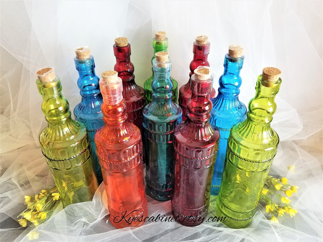 Vintage Large Colored Glass Bottles 12 Inch Decorative Etsy
