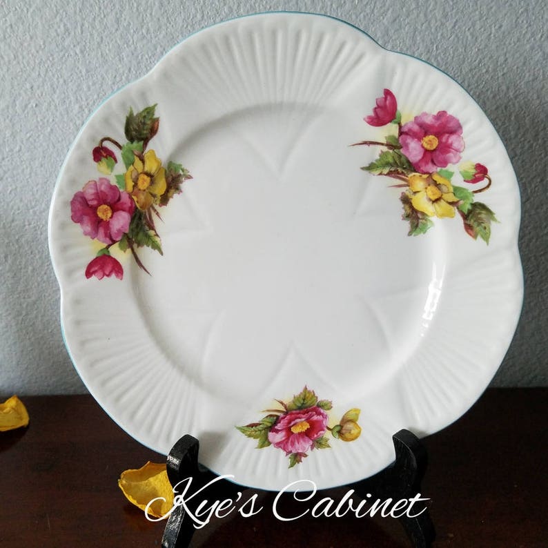 Elegant Shelley Fine Bone China Begonia Salad Plate Free Shipping Dainty Shape Blue Set of Four Plate