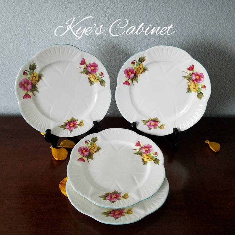 Elegant Shelley Fine Bone China Begonia Salad Plate Free Shipping Dainty Shape Blue Set of Four Plate