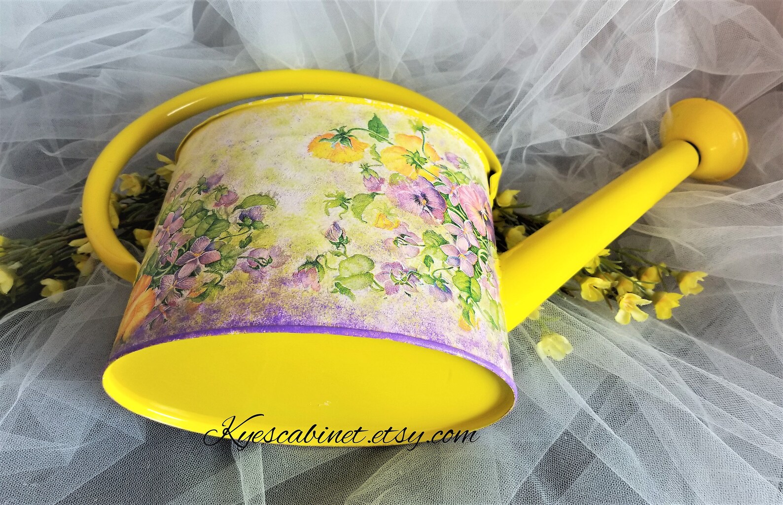 Decoupage Watering Can pansy Flowers Basket Metal Etsy