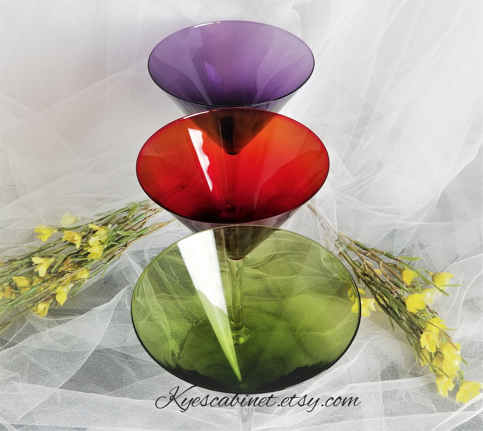 Jewel Tone Martini Glasses Set of 3 Multicolor Stemmed Etsy