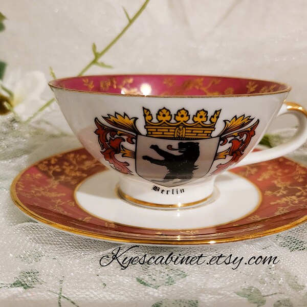 Vintage Bareuther Waldsassen Demitasse Cup and Saucer, Bavaria Germany Teacup & Saucer, Berlin Coat of Arms Souvenir, Expresso Coffee Cup