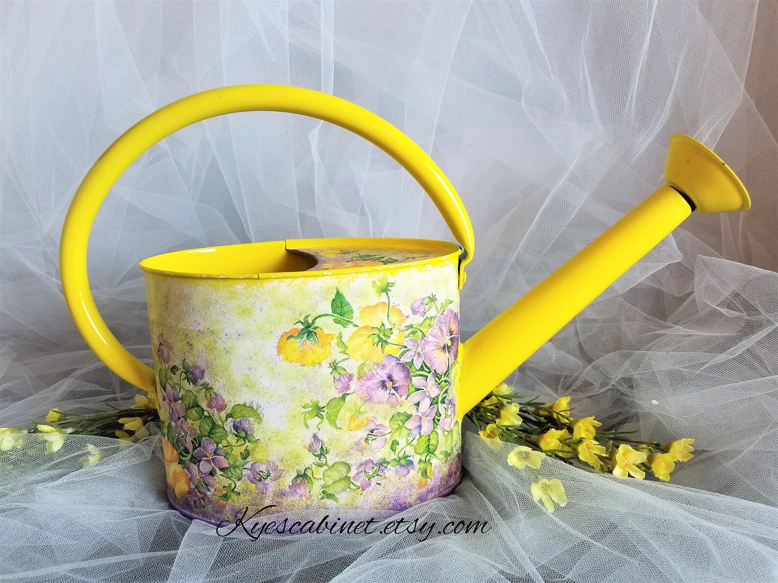 Decoupage Watering Can pansy Flowers Basket Metal Etsy