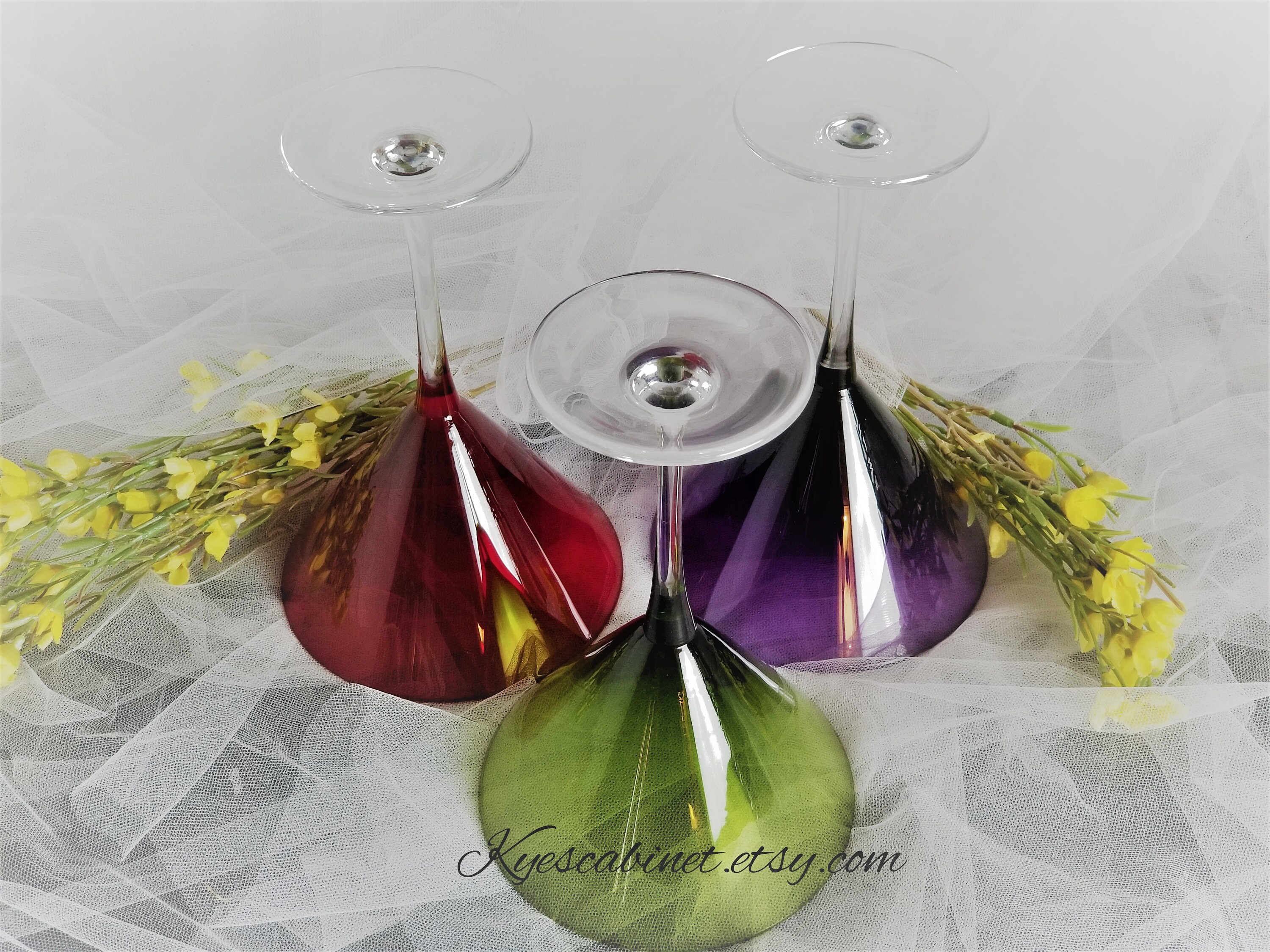 Jewel Tone Martini Glasses Set of 3 Multicolor Stemmed Etsy