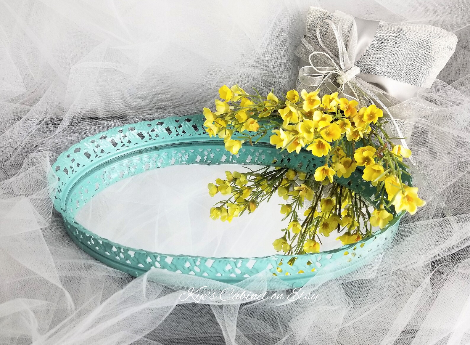 Sky Blue Oval Vanity Mirror Tray Hand Painted Brass Filigree Etsy