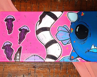 Fanta-seas, 14x7 inch original art on canvas, ooak
