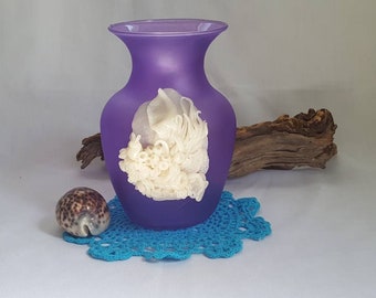 Ooak, purple, frosted glass, vase, translucent, coral reef, sea snail, home decor, minimalist,