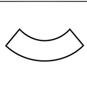May include: A black and white graphic of a curved banner shape. The banner has a thick black outline and a white interior. The shape is centered within a square frame, also with a black outline.