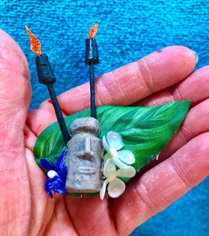 Miniature Tiki Torch Moai Easter Island Tiki God Idol Statue Etsy
