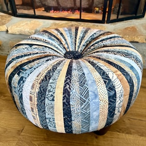 River Rocks Batik Fabric Tuffet Ottoman, Hand Painted Footstool