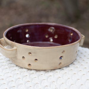 Handmade Stoneware Berry Bowl with Handles | Rustic Pottery Colander, Farmhouse Kitchen